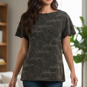 Anne Klein Black Glitter Patterned Women's Top Medium Nwt